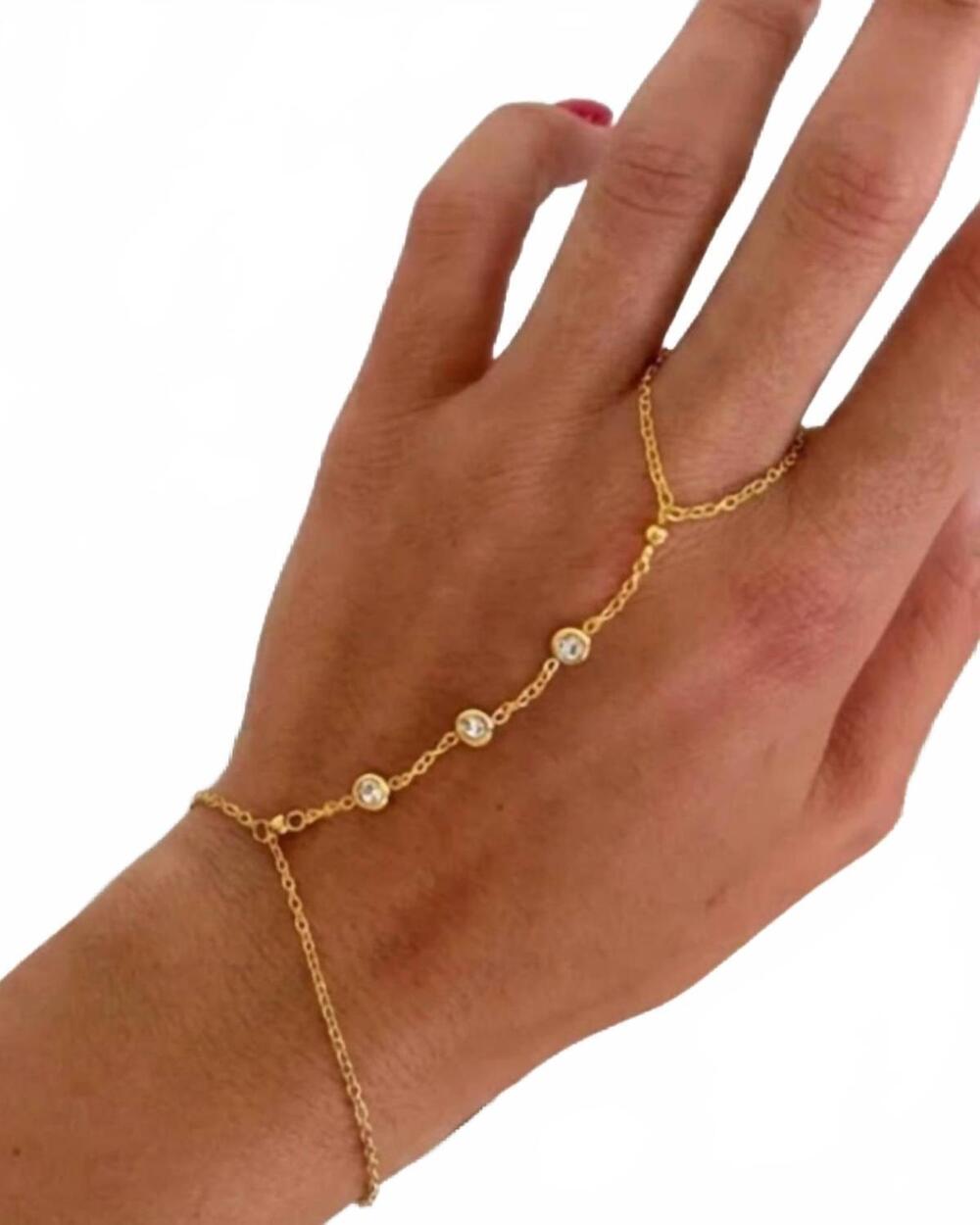 NEW CHANSUTTPEARLS women's lux hand chain bracelet in gold